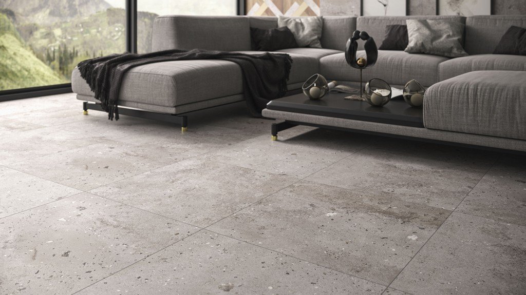 #Obytné prostory #beton #dřevo #Moderní styl #šedá #Velký formát #Matná dlažba #1000 - 1500 Kč/m2 #Ceramika Paradyz #Art